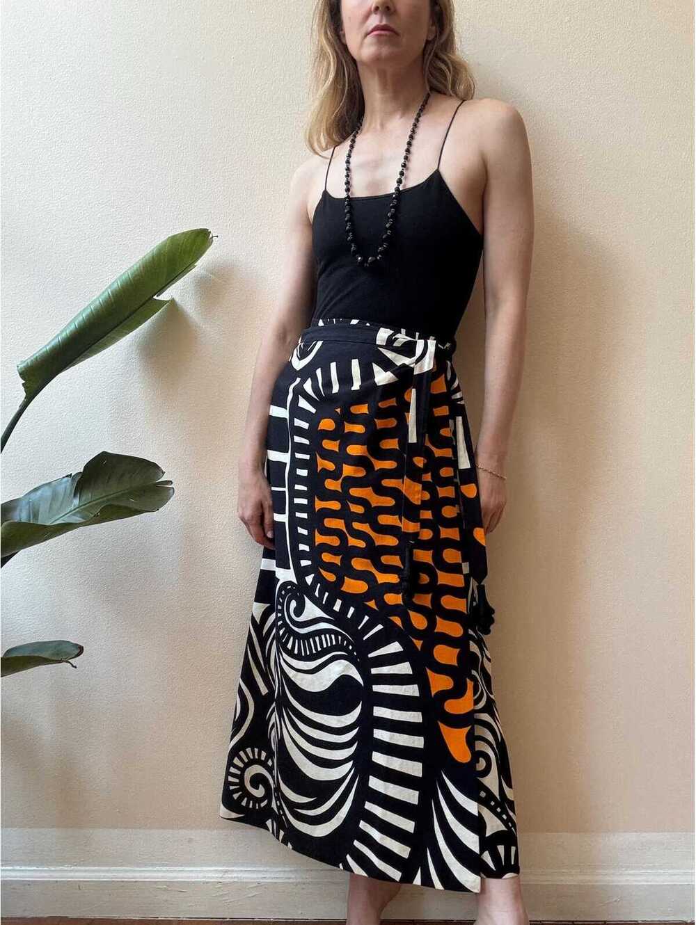 Vintage 1970s Anne Klein Pinted Cotton Wrap Skirt